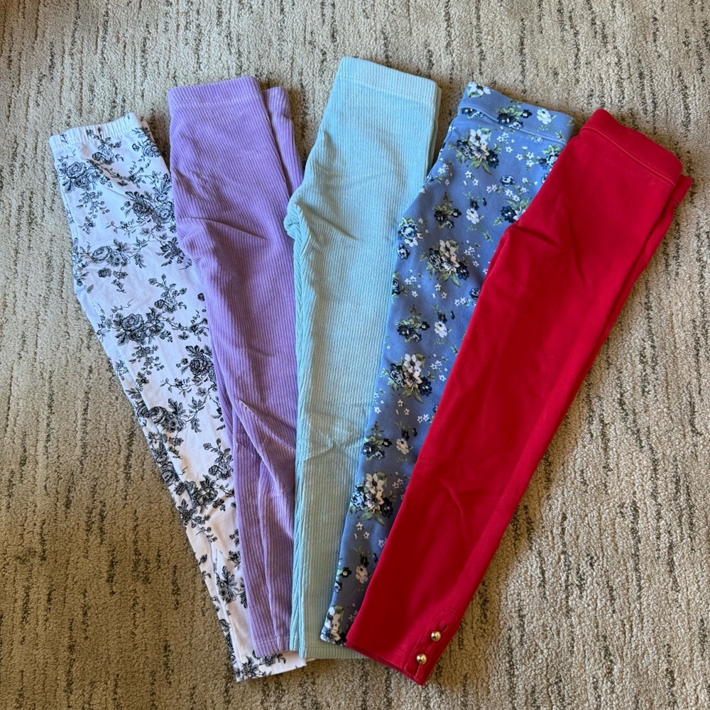 Janie and Jack Floral and Solid Leggings Set - Red, Purple, Blue, White, Aqua